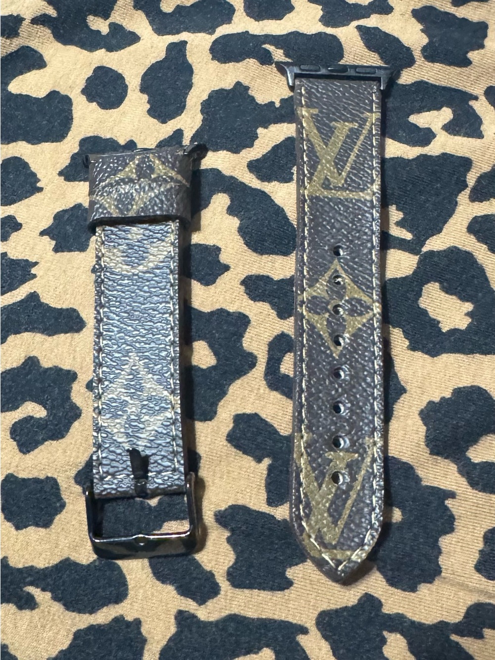 Multiples Brown and Gold Monogram Leather Apple Watch Band Strap